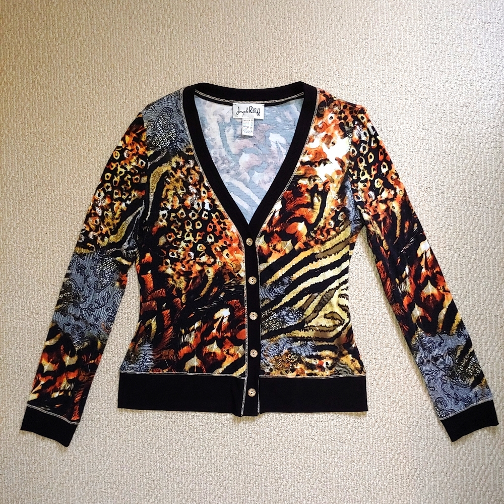 Joseph Ribkoff Animal Print Button Cardigan, Sz 10
